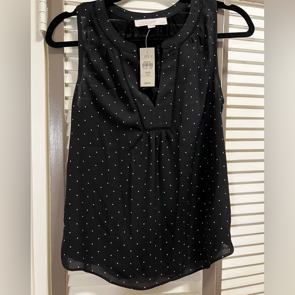 NWT LOFT Dotted Cutout Mixed Media Shell